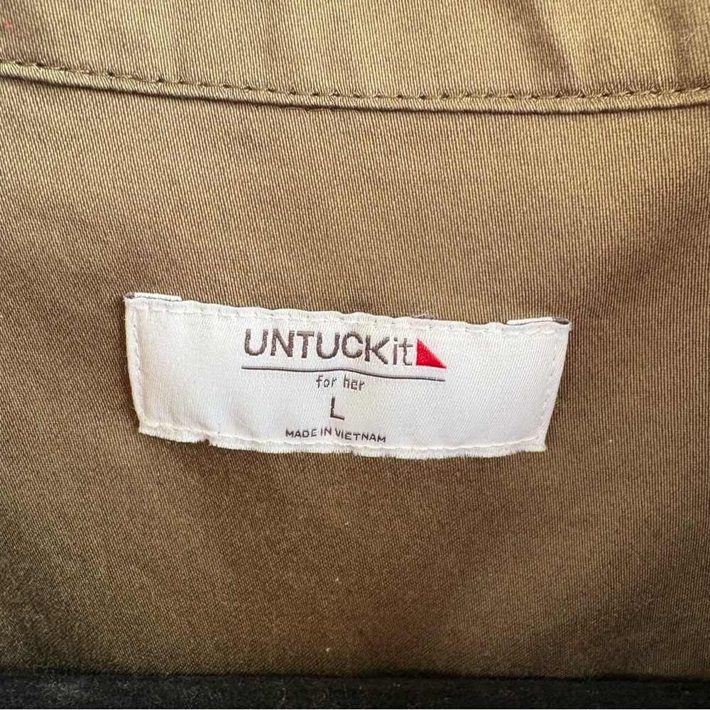 Untuckit For Her Olive Green Glynis Shirt Dress Long Sleeve Women’s Size Large - Picture 4 of 6